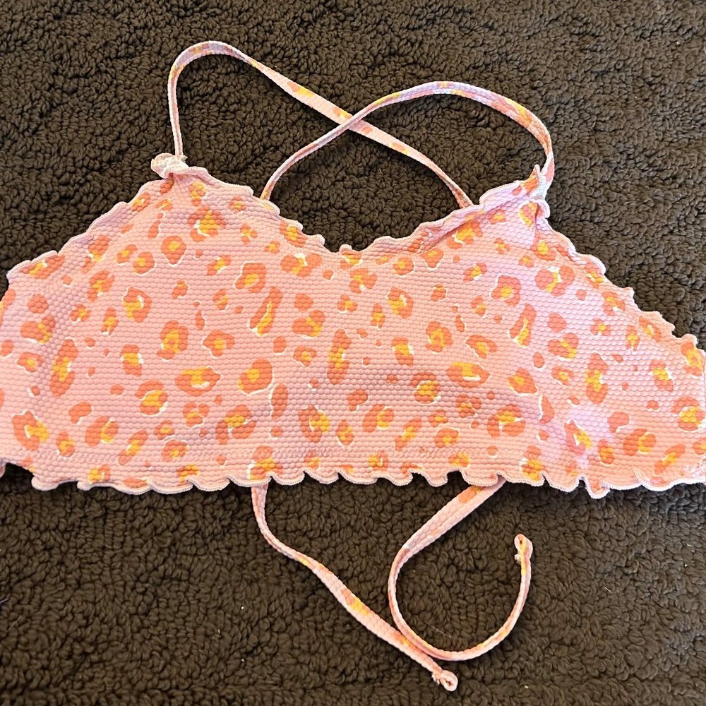 Art Class Teen Girls Pink Animal Print Wireless Tie Swim Top XL (14)